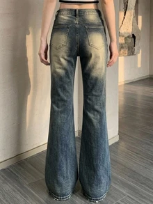 DAZY Women's Blue-Grey Washed Distressed High-Waist Slim Fit Flared Leg Vintage Casual Denim Jeans - Blue - View 2