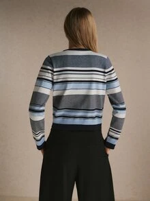 Poéselle 巴黎風藍色條紋長袖針織開襟衫套裝 - 彩色 - 查看 2