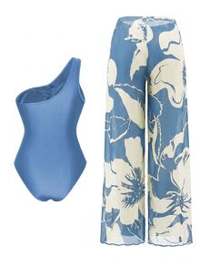 Swim Oasis 2026SS 春夏綠色波西米亞風優雅高端女款一體式套裝 度假海灘海邊休閒穿搭 - 霧霾藍 - 查看 4