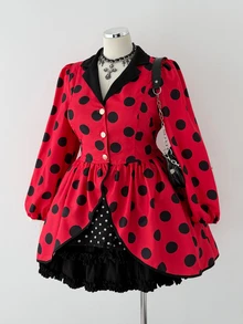 Sunspun Plus Size Women Polka Dot Casual Daily Long Sleeve Jacket - Multicolor - View 6