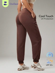 OutZeal Celana Jogger Wanita untuk Olahraga dan Gym Outdoor dengan Perlindungan UV, Sentuhan Dingin, Warna Polos, Bawahan Outdoor - Coffee Brown - View 10