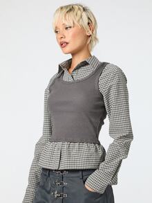 COUREZ FITTED LONG SLEEVE SHIRT WITH RIB VEST - Grey - View 6