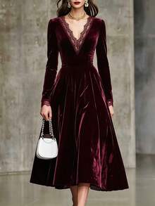 LUMIGAL Fall Clothes FOR WomenWomen Long Dresses - Red Plum - View 3