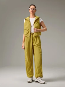 OutZeal Women Sports Jacket Solid Color Gym Workout Hooded Non-Sleeve Vest With Large Pocket - Mustard Yellow - View 6