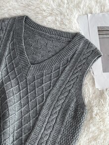Elamini Minimalist Women's Autumn/Winter Grey Fitted Knit Vest Sweater Tank Top - Grey - View 4
