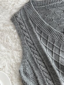 Elamini Minimalist Women's Autumn/Winter Grey Fitted Knit Vest Sweater Tank Top - Grey - View 3
