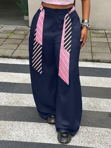 Maweii 大尺碼女款夏季休閒百搭日常穿著長褲 - 藏蓝色 - 查看 4