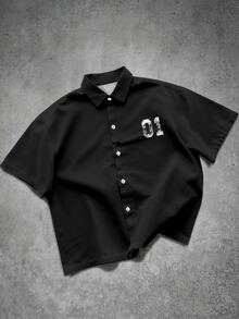 Manfinity EMRG Men's Casual Short Shirt With Letter And Number Print On Back - Multicolor - View 2