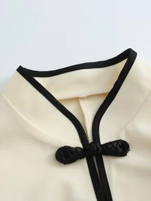Celisse A Ladies' Retro Stand-Up Collar Long-Sleeved Fitted And Elegant Coat, Featuring Decorative Buttons On The Front And A Contrasting Color Design. - White - View 3