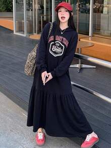 DAZY 春夏女款印花中長洋裝 T恤裙 - 藏蓝色 - 查看 6