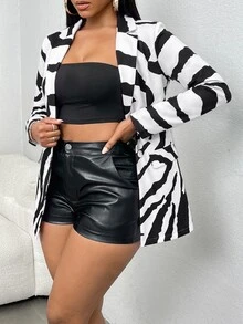 SHEIN SXY Solid Color Turndown Collar Casual Blazer In Fall/Winter - Black and White - View 5
