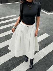 SHEIN MOD Women's Solid Color Casual Denim Skirt - White - View 6