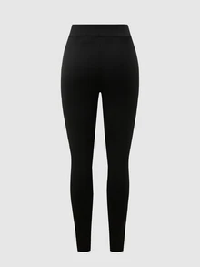 SHEIN Teen Girls Black + Leopard Print Leggings 2pcs Set, Elastic Comfortable Casual Versatile, Suitable For All Seasons - Multicolor - View 8