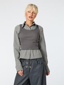 COUREZ FITTED LONG SLEEVE SHIRT WITH RIB VEST - Grey - View 7