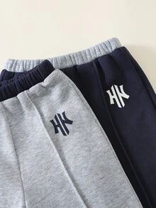 SHEIN 男嬰秋冬款 2件組保暖內裡加厚對比腰頭休閒百搭運動長褲 - 彩色 - 查看 1