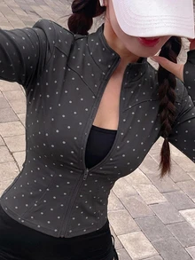DAZY 女款極簡百搭波點印花拉鍊長袖夾克 - 灰色 - 查看 7