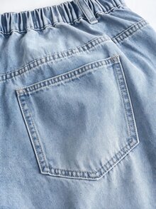 SHEIN MOD Plus Size Straight Leg Denim Jeans With Pockets, Zipper And Button - Light Wash - View 4