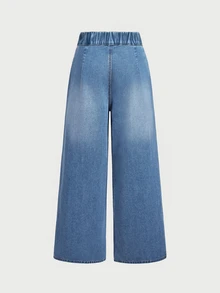 LUMIGAL Plus Size Women's Loose Wide Leg Casual Denim Jeans With Pockets - Blue - View 7