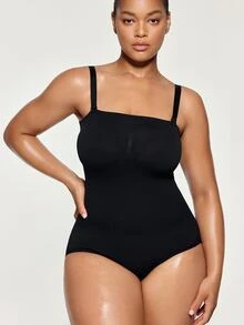 SHAPORA Women Plus Size Seamless Shapewear Bodysuit Chest Wrap Waist & Abdomen Slimming Strapless Bras With Detachable Straps & Convenient Gusset - Black - View 3