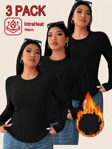 SHEIN EZwear 3件組大尺碼秋季T恤 - 黑色 - 查看 1