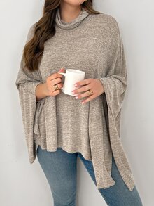 Shapeblank Women's Plus-Size Grey Cape-Style Top – Casual Lounge, Loose-Fit, Stretchy Autumn/Winter,Fall Outfits,Going Out Formal Evening Vacation - Khaki - View 6