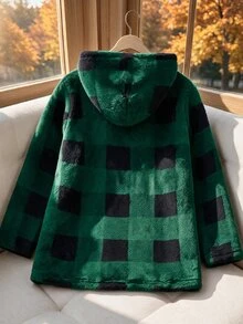 Rusticease Plus Size Women's Plaid Long Sleeve Fleece Hooded Sweatshirt Christmas - Multicolor - View 2