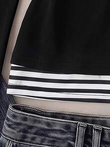 Teen Girl Casual Slim Fit Long Sleeve T-Shirt Base Layer, Versatile Comfortable Elegant Style, Suitable For Outings, School, Layering - Black - View 6