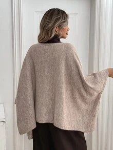 Sprig & Strand Women's Autumn New Single Piece High Neck Metal Button Loose Regular Fit Elegant Lady Girl French Style Graceful Date Daily Commute Versatile Fashion Knit Cardigan Sweater - Apricot - View 3