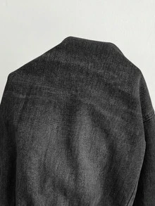 SHEIN PETITE 女款街頭時尚鈕扣口袋寬鬆牛仔長褲 - 黑色 - 查看 7