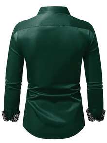 Manfinity Bizformal 男士襯衫精選－工藝系列：時尚拼接商務休閒長袖襯衫 - 墨綠色 - 查看 2