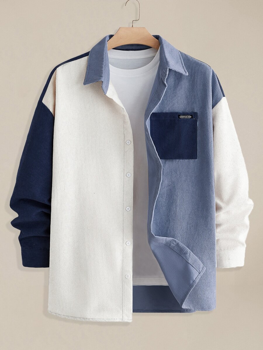 EASEVO Plus Size Men's Colorblock Dropped Shoulder Pocket Button Front Casual Shacket Halloween Winter Party Autumn - Multicolor - View 1