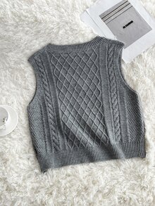 Elamini Minimalist Women's Autumn/Winter Grey Fitted Knit Vest Sweater Tank Top - Grey - View 2