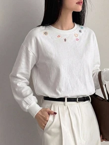 DAZY Women's Round Neck Short Sleeve Printed Casual Pullover T-Shirt - White - View 6