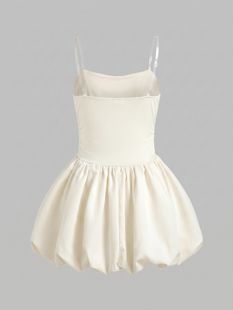 Tween Girls Off-Shoulder Waist-Cinching Dress, Elegant Lady Style Casual Daily Wear, Party & Banquet Outfit, Sister Matching Photo Shoot, Parent-Child Matching - Apricot - View 2