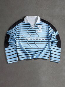 ROMWE MEN Men's Autumn/Winter Striped Print Polo Shirt - Multicolor - View 5