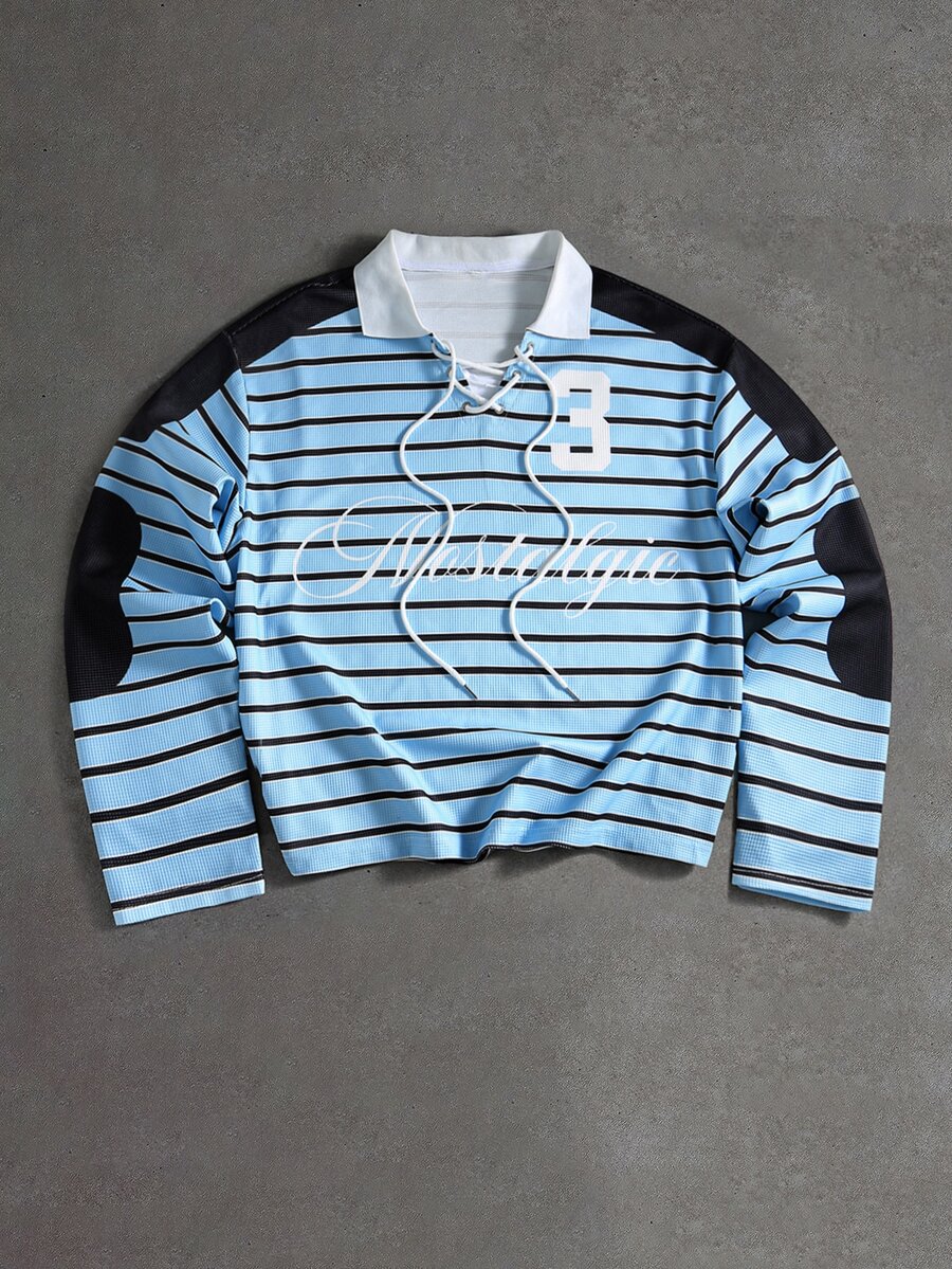 ROMWE MEN Men's Autumn/Winter Striped Print Polo Shirt - Multicolor - View 1
