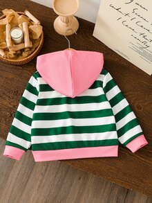 SHEIN 女童綠色拉鍊連帽衛衣外套 可愛圖案字母印花休閒公主風 Nancy 長袖 7歲生日 幼兒園 秋季 - 綠色 - 查看 3