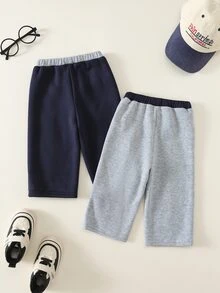 SHEIN 男嬰秋冬款 2件組保暖內裡加厚對比腰頭休閒百搭運動長褲 - 彩色 - 查看 2