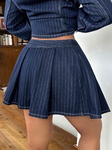 Rivivi Plus Size Women Non-Stretch Striped Denim Skirt Cowboy For Women - Dark Wash - View 2