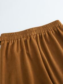 Balvessa Women's Solid Color Casual Versatile Daily Wear Long Pants Fall/Winter - Brown - View 3