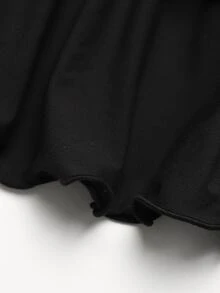 SHEIN Teen Girl Spring Autumn Winter New Casual Elegant Academy Style French Asymmetrical Shoulder Neckline Ruched Patchwork Layered Ruffle Hem Cake Pleat Long Sleeve Dress, Party, Daily Wear, Black Dress - Black - View 7