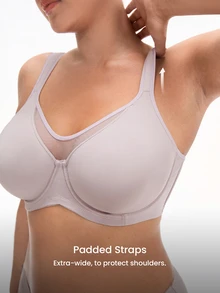 LUVLETTE Plus Woman Lingerie Full Coverage Support & Breathable Underwire Sexy Unlined  Grey Mesh No-Show Seamless Invisible Minimizer Bra - Grey - View 3