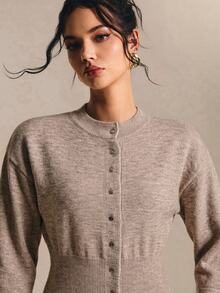 Poéselle Women's Casual Comfortable Waist-Cinching Cardigan - Camel - View 5