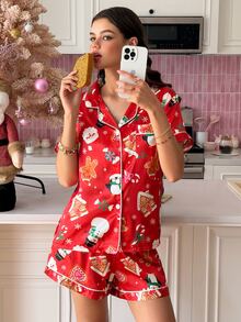 SweetSlumber PJS9 Women's Satin Digital Print Pajama Set - Red - View 5