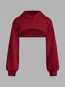 SHEIN Girlism 青少年女孩休閒日常短版紋理長袖運動衫 - 紅色 - 查看 6