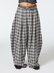 COUREZ BAGGY BALLOON CHECK TROUSERS WITH ASYMMETRIC BACK DETAIL - Black and White - View 6