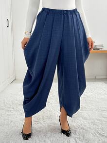 Shapeblank Women's Plus-Size Blue Harem/Lantern Pants – Stylish, Casual, Loose & Comfortable – Elastic Waist – Suitable For Spring & Autumn Daily Wear,Bottom - Blue - View 6