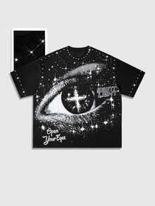 ROMWE MEN Street Life Teen Boys Short Sleeve Letter Graphic Print T-Shirt - Black - View 4