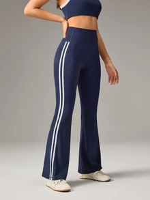 OutZeal Gym Wear Women Sports Pants Yoga Workout Pilates Quick-Dry Tummy Control Flared Legs Active Bottoms - Navy Blue - View 9