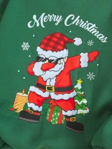 SHEIN Kids Tween Boy Autumn/Winter Green Santa Claus Crew Neck Sweatshirt (Unisex/Winter Wear), Matching Family Christmas Outfit - Green - View 3
